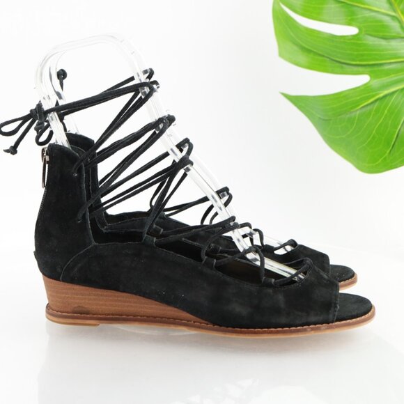 Vince Camuto Womens Rochela Sandal Size 9.5 Black Suede Ankle Lace Up Wedge Shoe - Picture 4 of 10